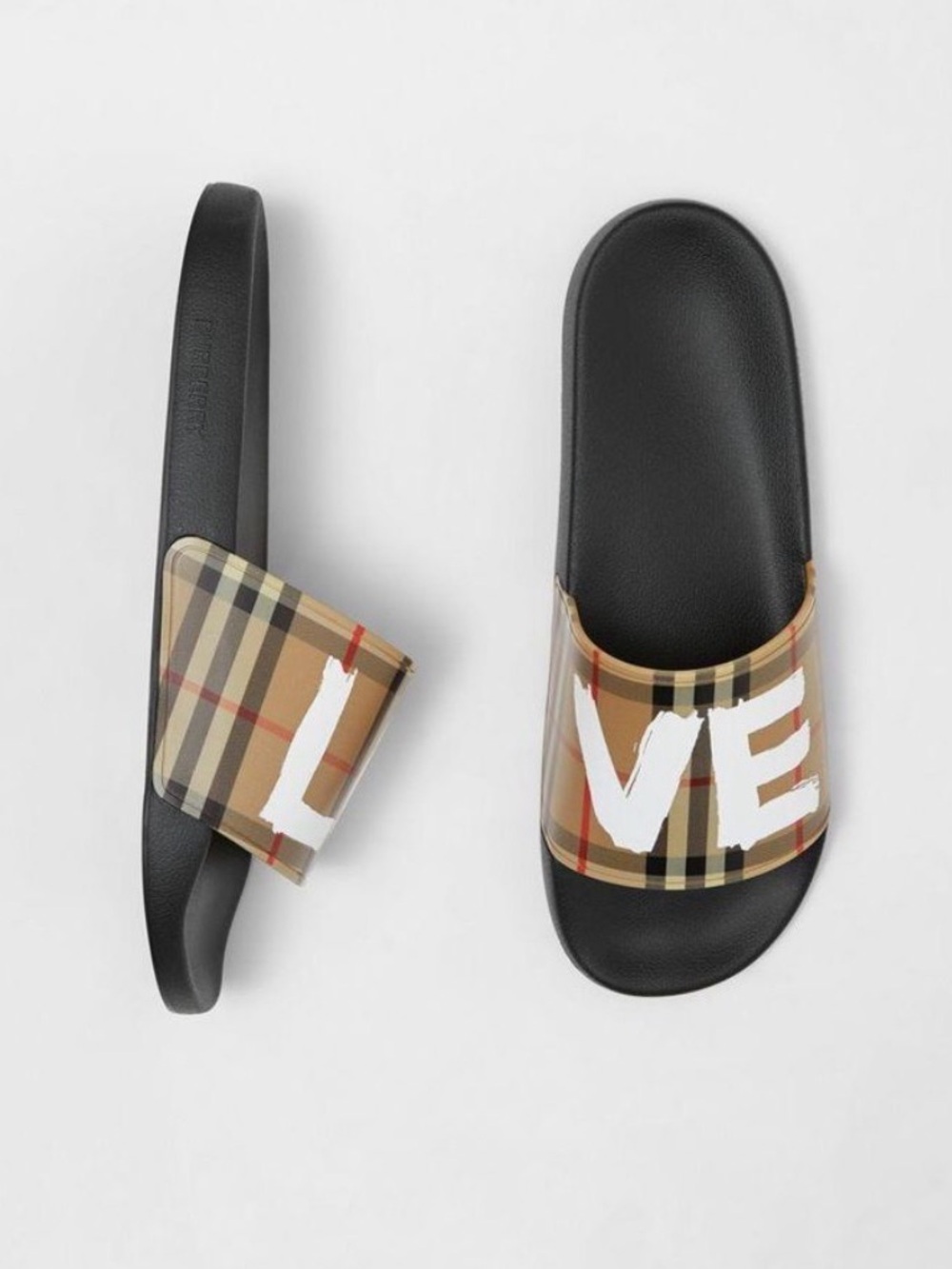 Burberry Men's Love Print Vintage Check Slides